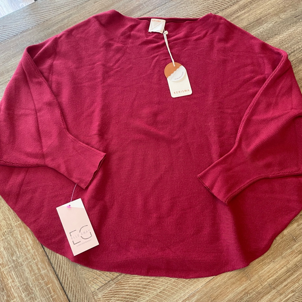 NWT Kerisma sweater poncho knit red fall medium large cozy